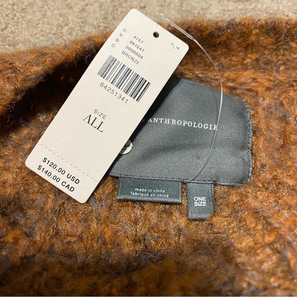 NWT {Anthropologie} Marled Chunky Knit Fringe Oversized Poncho Bronze - One Size - Picture 8 of 16